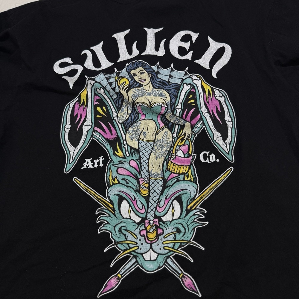 Sullen Art Collective Mens XL Black Cotton Graphic Tee Rabbit Skull Tattoo Shirt